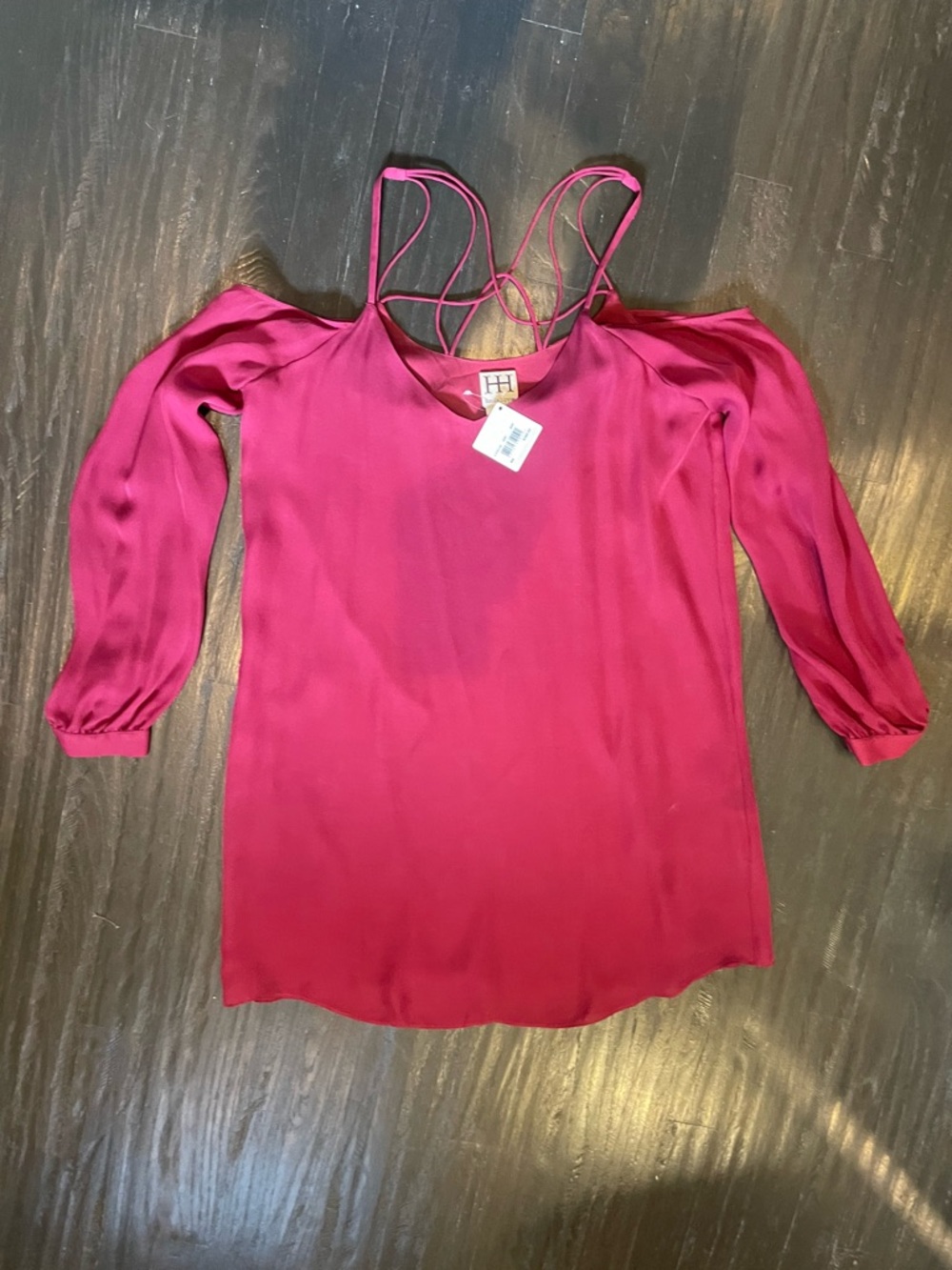 Haute Hippie Berry Cold-Shoulder Satin Blouse with Strappy Back